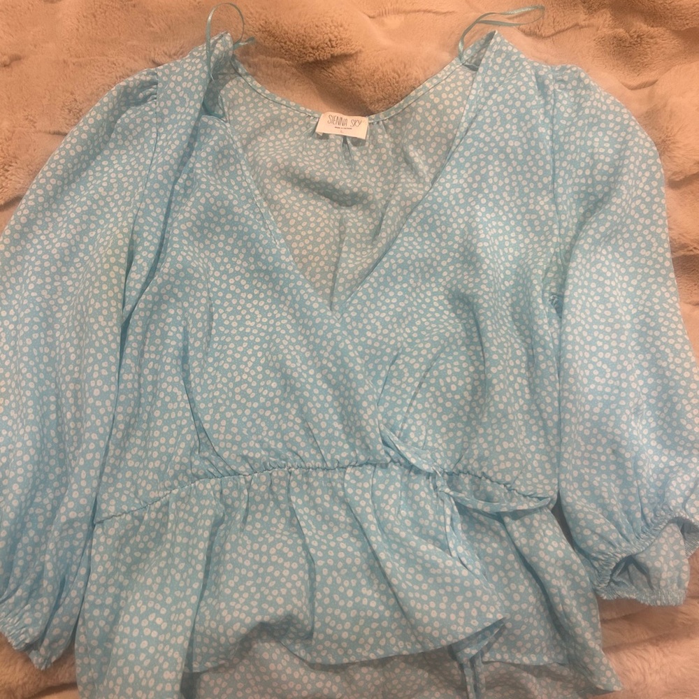 Sienna Sky Light Blue Patterned Blouse